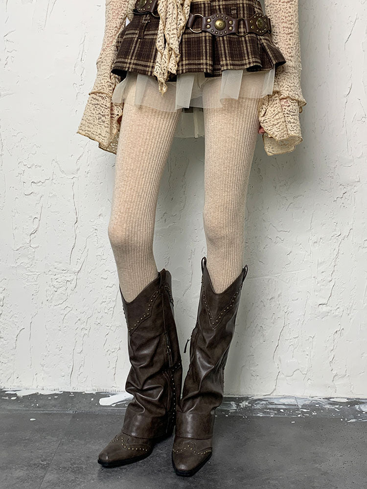 Kamelfarbene Y2K-Winterstrumpfhose