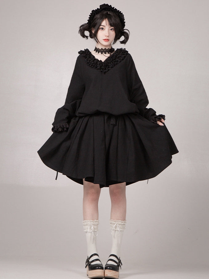 Dress Ruffled Version Black Wa Long V-neck Lolita Sleeves