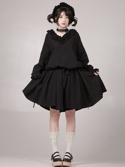 Dress Ruffled Version Black Wa Long V-neck Lolita Sleeves