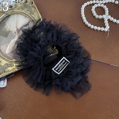 Bowknot Fishnet Loop Design Cut-out Tights/White Ruffle Lace Warmers/Black Black Leg