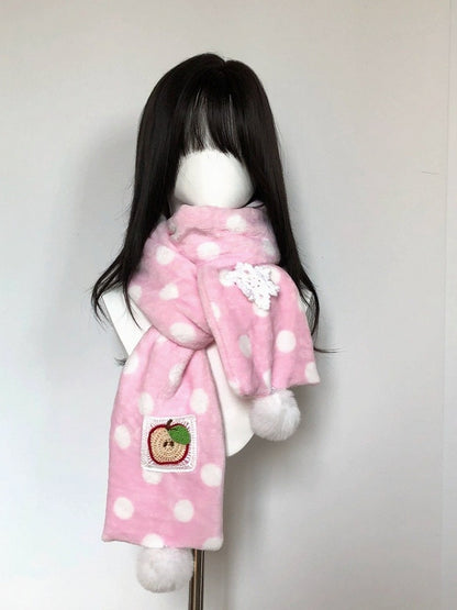 Apple Snowflake Plush Scarf with Pom Poms - freetrader