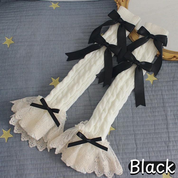 Mitaines longues tricot dentelle hiver 13 couleurs