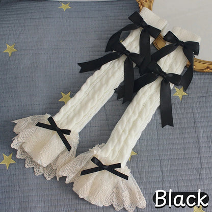 Mitaines longues tricot dentelle hiver 13 couleurs