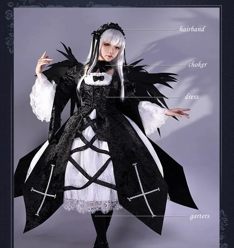 Rozen Maiden Mercury Lamp Schwarz-Weißes Kleid Lolita-Stil Cosplay Kostüm
