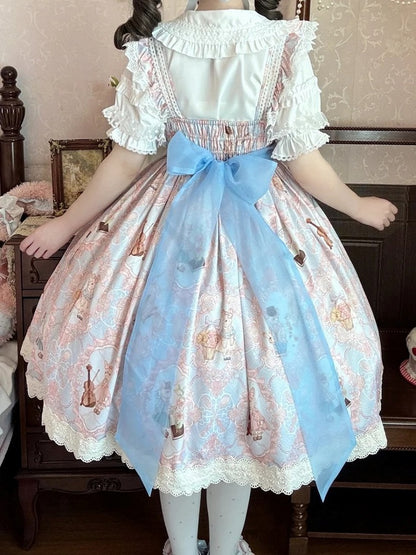 and Skirt Blue Waist Print High Lolita Bunny Violin Jumper Sweet