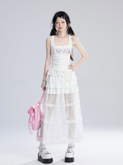 Sweet White Kitty Rhinestones Tank Top/T-Shirt