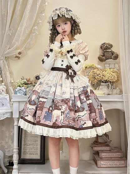 Trims Beige with Dress Brown Lolita Round Print Home Sheep's Sweet Neck Lace