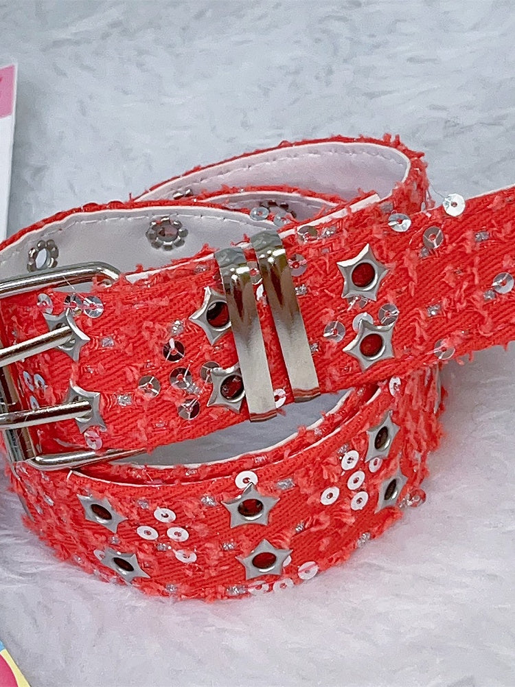 with – Buckles Twin Colors Waist Belt Glitter Punk Stud 7