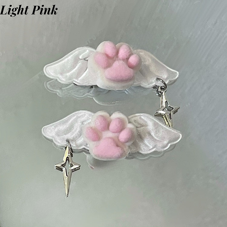 Blue Plush Cat Paw Wing Hairclips