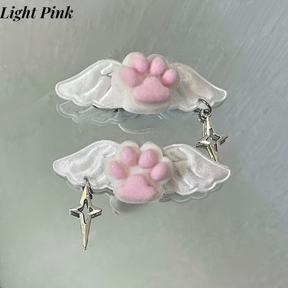 Blue Plush Cat Paw Wing Hairclips