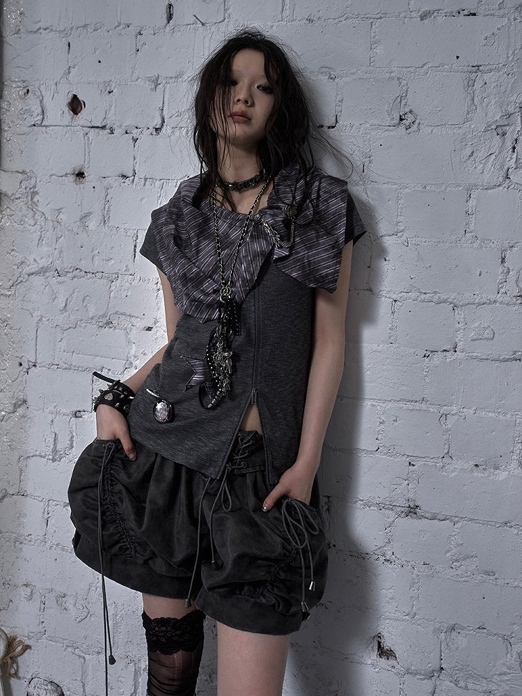 ダークフォールドオーバーウエスト フェードウォッシュ ヴィンテージ レースアップ グレー