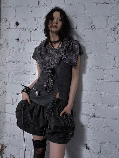 ダークフォールドオーバーウエスト フェードウォッシュ ヴィンテージ レースアップ グレー