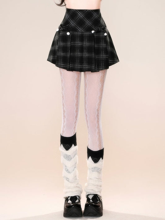 Black Plaid Pattern Detachable Bowknots Skirt