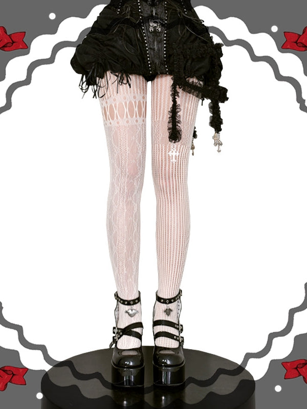 Red / Purple / Black / White Asymmetrical Cutout Fishnet Tights