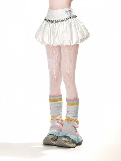 リボン結びのホワイトAラインラインストーンエレガントバブルスカート