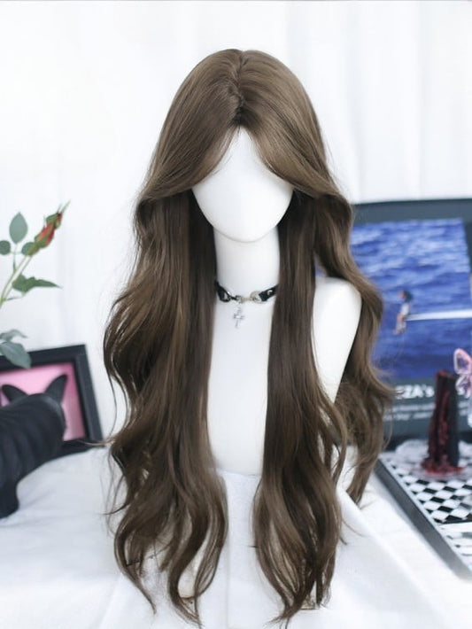 カーテン 65-70CM 前髪ウェーブブラウンウィッグ付き長さ