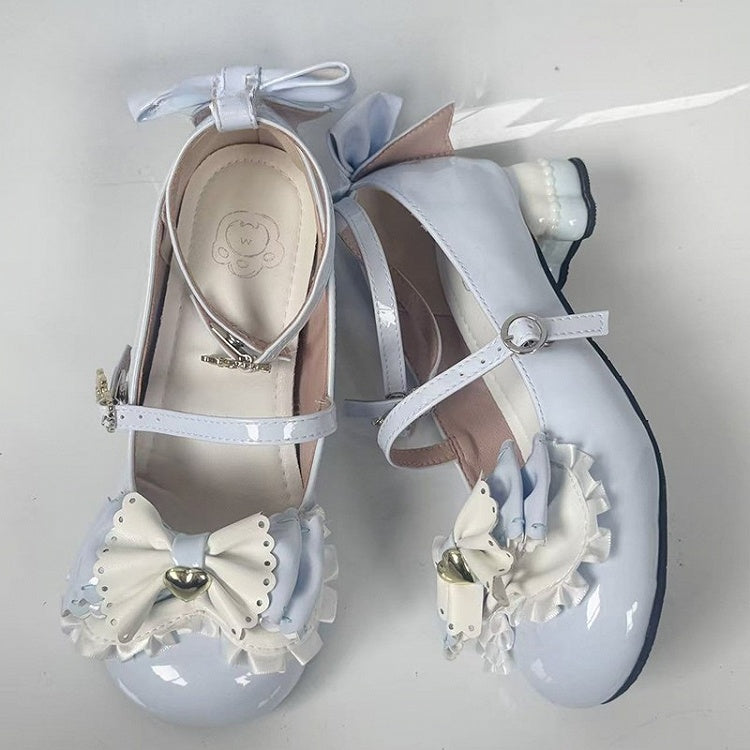 for Top Blue Heel at Janes Multi-layer Lolita Sweet with Mid-heel Bear Bow Adorable Mary