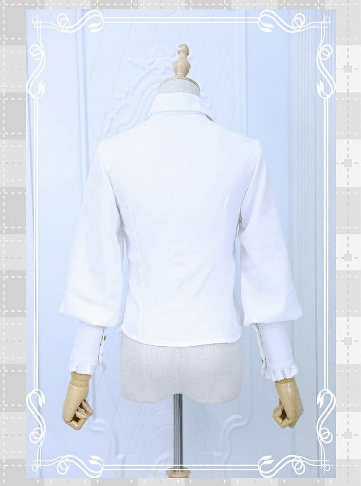 White Long Sleeve Flounce Hem Elegant Lolita Blouse with Puff Sleeves