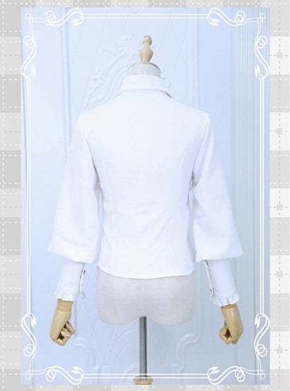 White Long Sleeve Flounce Hem Elegant Lolita Blouse with Puff Sleeves