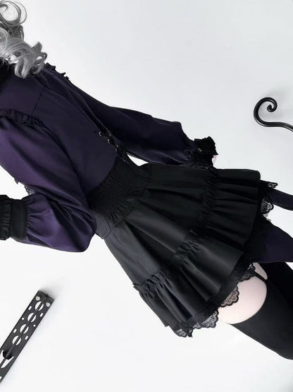 Lace Kei Jirai with Edging Black Skirt Waist Cross High