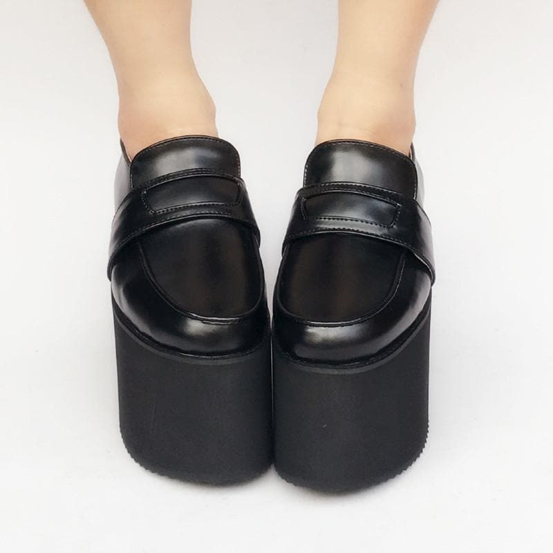 Black Uniform Leather Shoes SP168379 Made Custom Platform