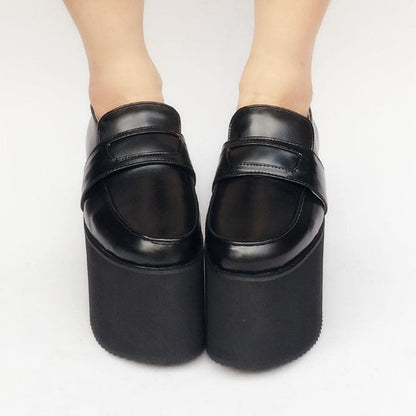 Black Uniform Leather Shoes SP168379 Made Custom Platform
