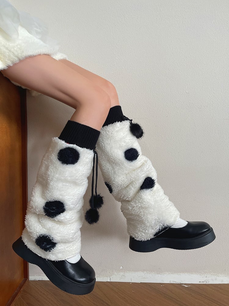 Decorations Pattern Leg Pom-Pom Black and with Warmers White Polka-dot Plush