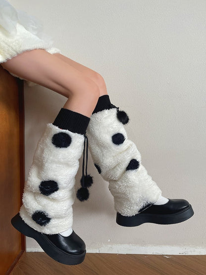 Decorations Pattern Leg Pom-Pom Black and with Warmers White Polka-dot Plush