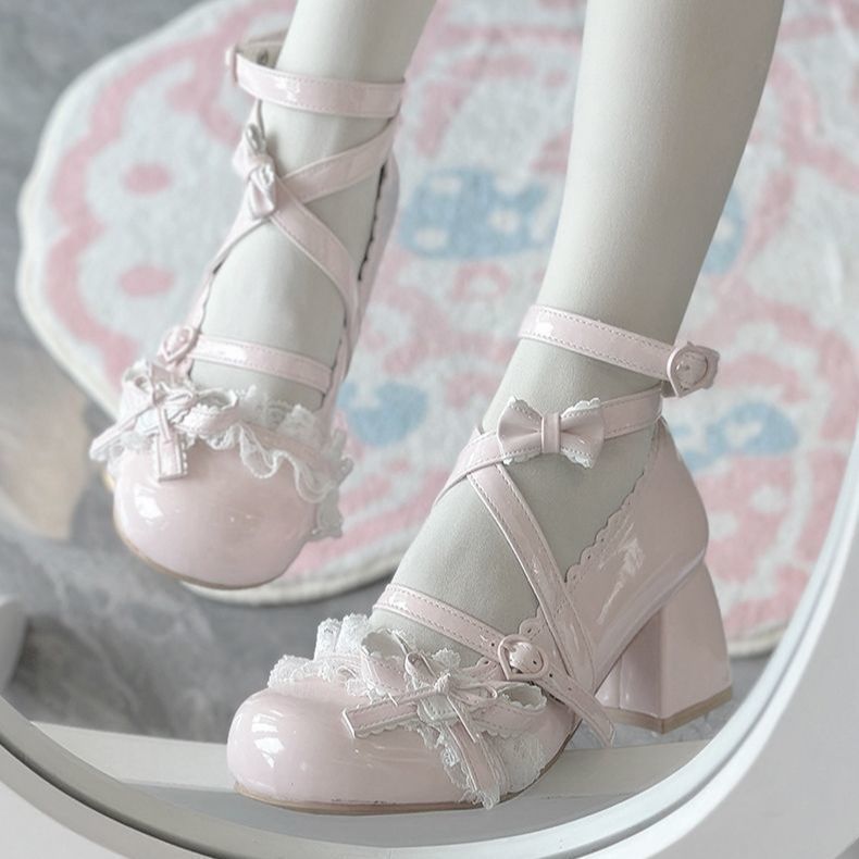 Lolita Mary Jane Mid Heel Shoes – Sweet Original Lolita Floral Bell Pumps