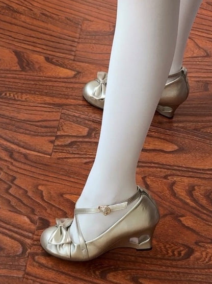 Heart Heels Snap Heel Mid-wedge Cutout Design Lolita Golden Elegant with