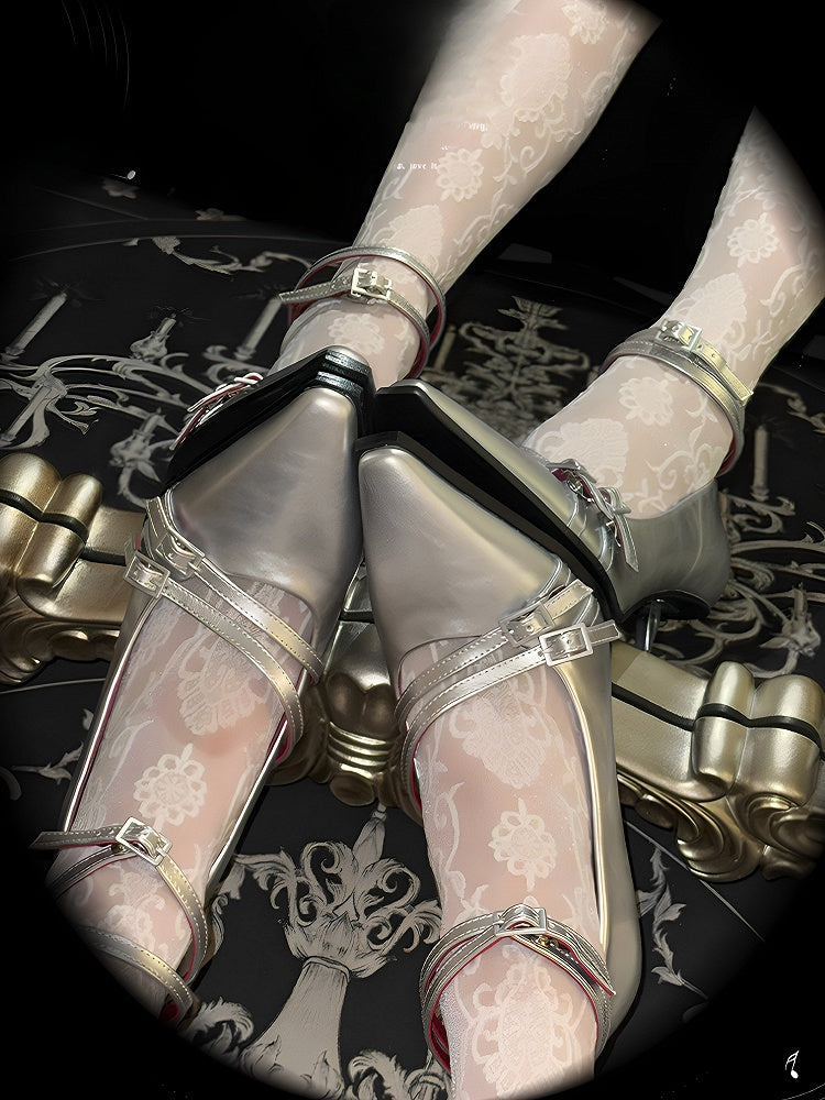 Gothic Toe - Note shaped Shoes Music Fashion Silver Matte Heel in with Pointed High-heel