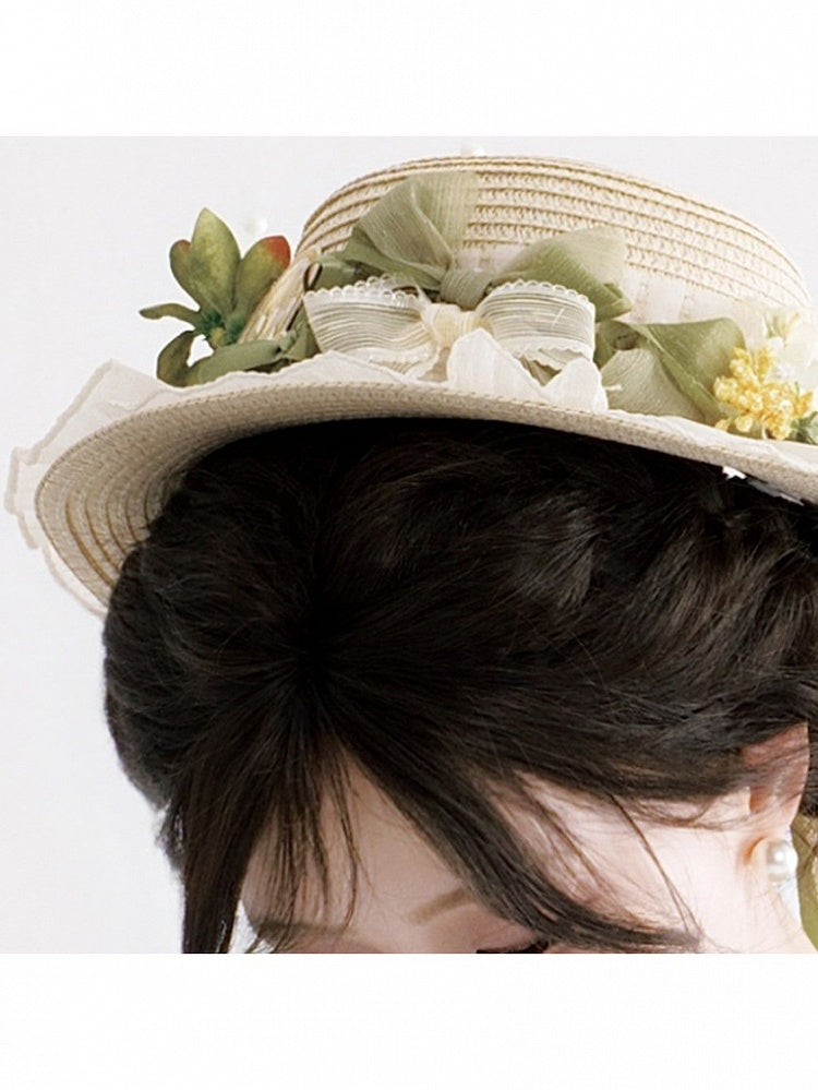 Bowknot & Lemon Accent Flat Hat - Luo Xiu Dong Xiang