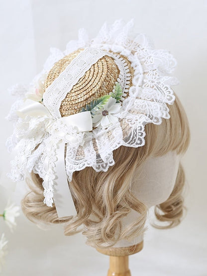 Straw Options 8 - With Flower Lace Bowknot Decorated Lolita Color Country Mini Hat