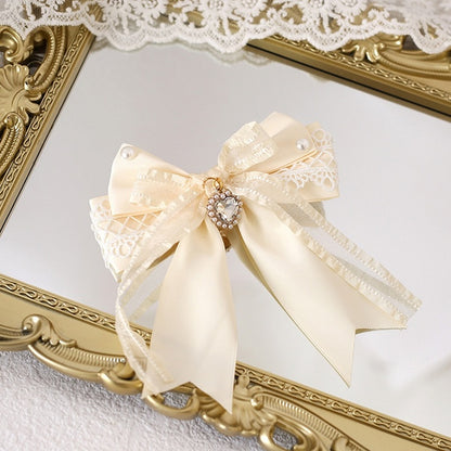 Charm Hairclip Beige Cute With Elegant Heart Bowknot