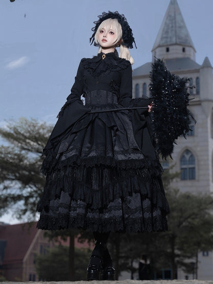 + Skirt Lolita Corset Waist Black Layered Overlay High Under Gothic Curved Belt