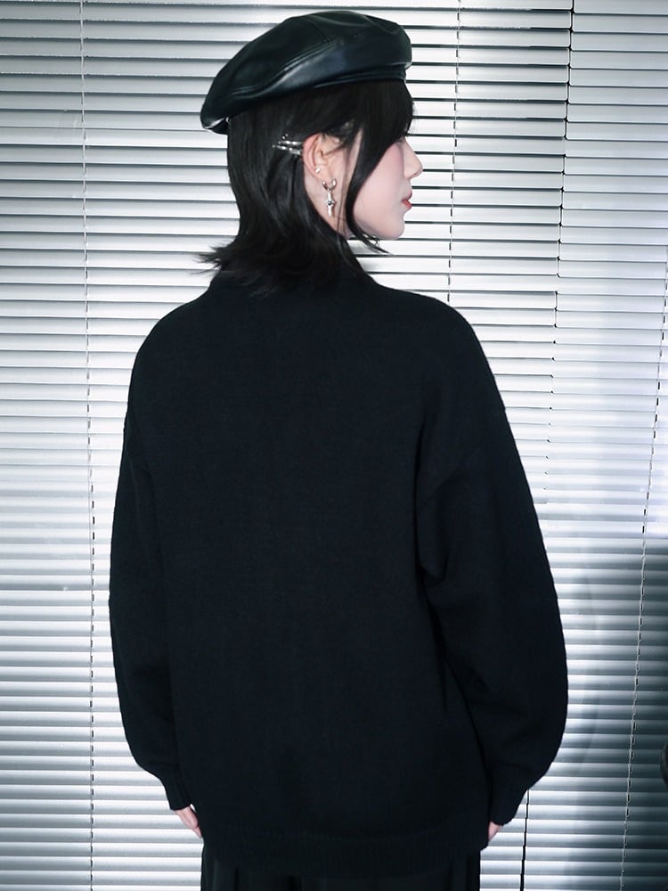 Iris Pattern Gothic Black Double Zipper Sweater Jacket - Quirky Hut