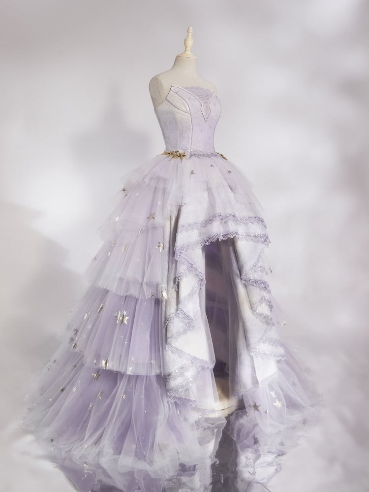 Star Dream Light Purple Sleeveless Top Stars High-low Skirt Set - Nikki Tomorrow