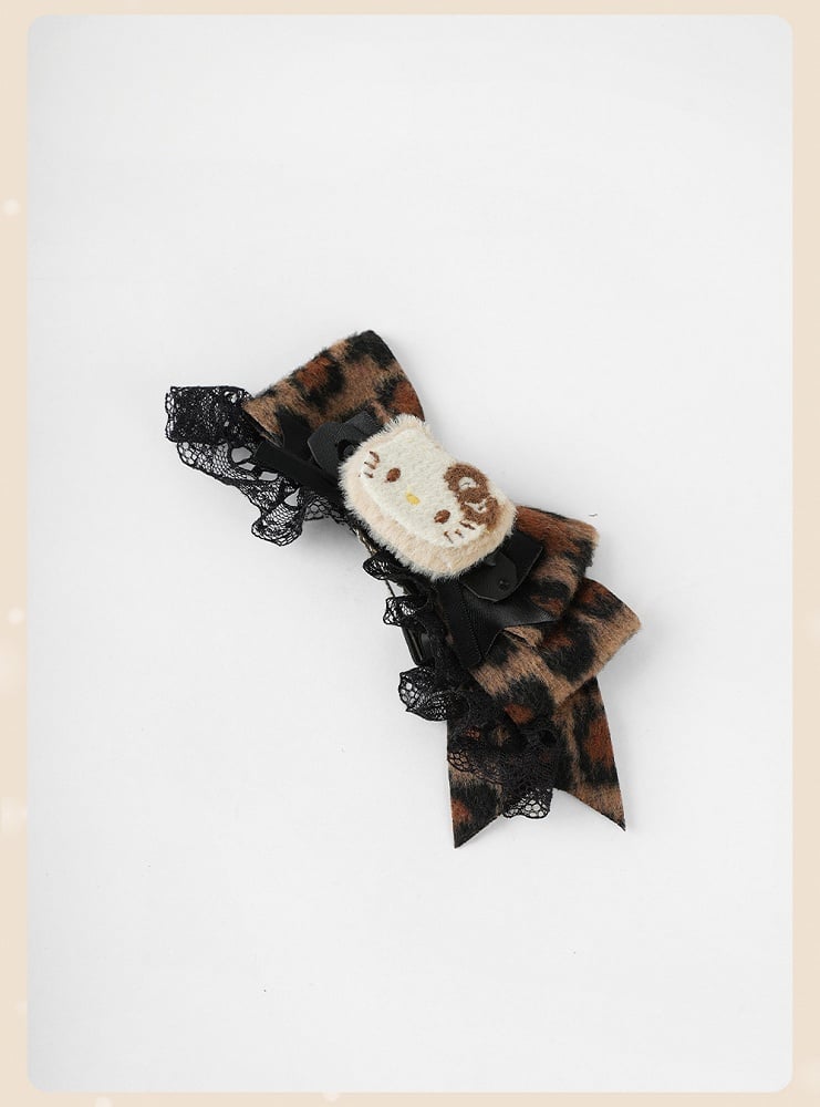 Coffee Leopard Bowand Kitty Hairclips