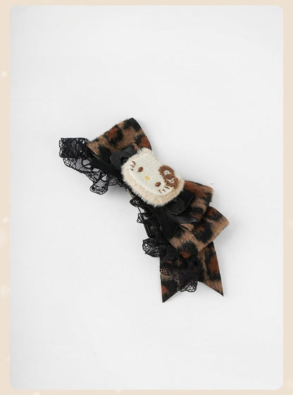 Coffee Leopard Bowand Kitty Hairclips