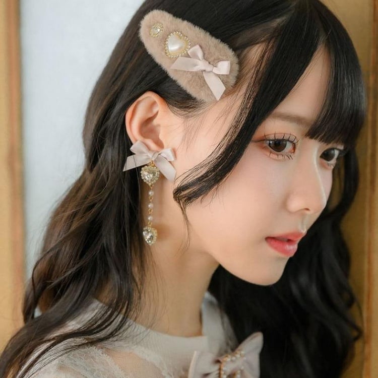 Kei Options Color Heart 5 Plush Rhinestone Hairclips Bow Jirai