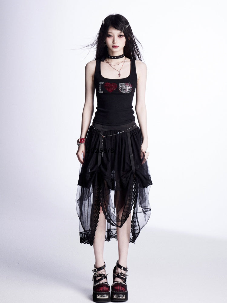Tiered Mesh Skirt Trim Black Lace