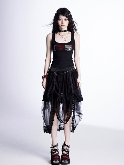 Tiered Mesh Skirt Trim Black Lace
