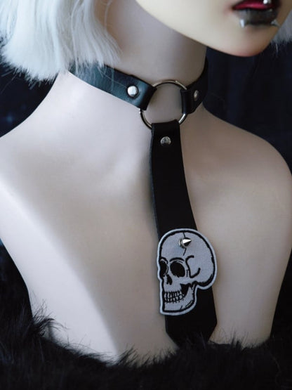 Applique Black Choker Studs PU Tie Skeleton Decorated Gothic