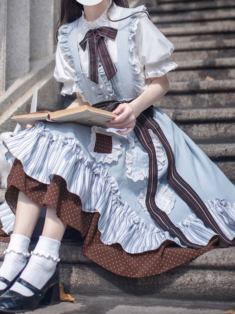 Appliques Alice in Wonderland Vibes Sweet Lolita Jumper with in Blue Skirt Diamond