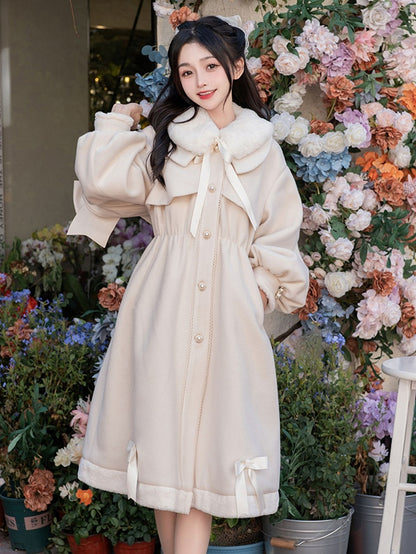 Detachable Collar Regular/Padded Pan Coat White Peter with Plush