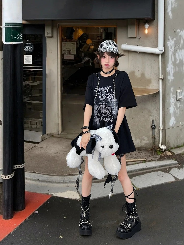 Version T-Shirt Y2K Black Graffiti Print Bittersweet Long/Short