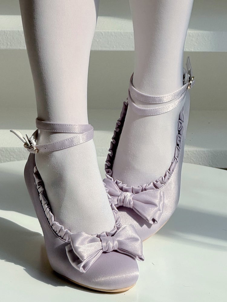 with Satin Fasteners Jane Purple Ankle Shoes Mary Removable Top Mid-heel at Bow