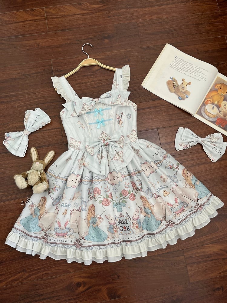 Sweet Wonderland Alice Light Theme Lolita in Jumper Skirt Blue Print