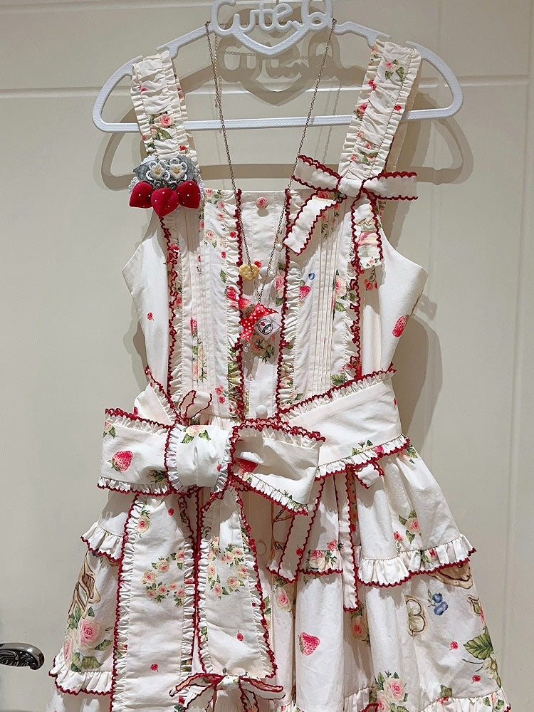 Bunny Pink House Kleid Saumdruck Lolita Red Fashion und Erdbeere