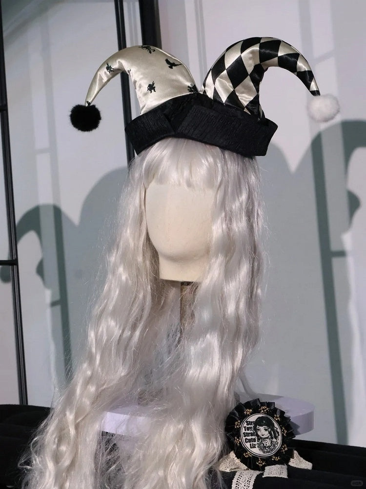 Sweet Accessories Top Skirt Clown Vibes White Sleeves Hi-lo and + Set- Black Puff Circus Full Lolita